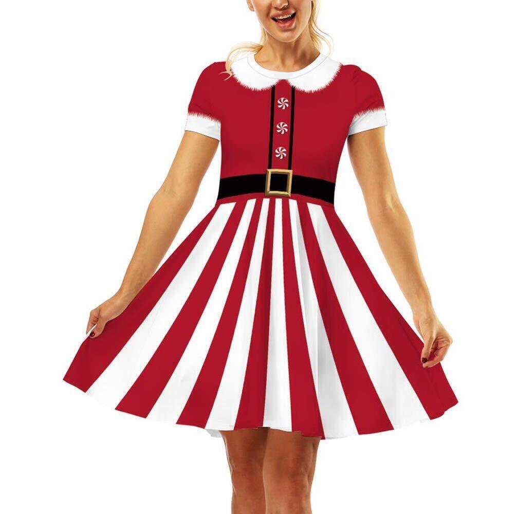 4162 Santa Dresses Christmas Swing Dress Red Xmas Dress Ugly Funny Santa